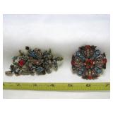2pc Vintage Rhinestone Brooches Vibrant & Bright!