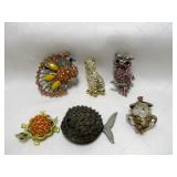 6pc Vintage Animal Brooches / Pins - Sterling Frog