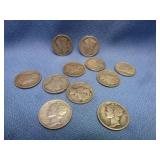 10pc US Silver Mercury Dimes