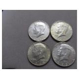 4pc US Kennedy Half Dollars - 40% Silver 1966-1969