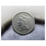 1865 US Three Cent Nickel - 3 Cent Coin