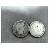 1900P & 1910D US Silver Barber Quarters