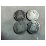 4pc US Seated Liberty Silver Dimes