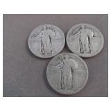 3pc US Silver Standing Liberty Quarters