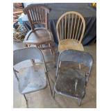 4pc Chairs - Stool, Metal Folding, Wood Side Chair
