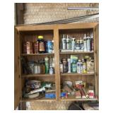 Contents of Shop Cabinet - Caulk, Stain, Hardware