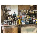 Contents of Work Bench Top - Spray Paint, Stain