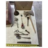 Vintage Small Collectibles in Wood Box