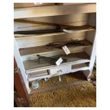 White Painted Wood Shelf Unit with Assorted Tools and Items