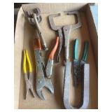 Box of Assorted Hand Tools: Pliers, Clamps, and More