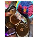 Mixed Lot: Wooden Bowls, Craft Supplies, and Southwestern College Memorabilia