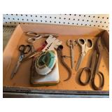 Assorted Lot of Scissors, Calipers, Drill Gauges and Knife Sharpener