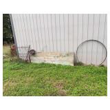 Iron Bed Frame, Tractor Seat, Wooden Sideboard, Metal Ring