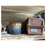 Vintage Adventurer Bass Tamer Tackle Box with Rusty Mobil Oil Can