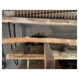 Box Lot of Assorted Metal Tools and Carved Wood Leg