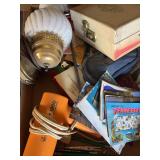 Box Lot: Postcards, Electric Razor, Lamp Part, and More