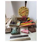 Box Lot of Advertising Collectibles: Thermometer, Glassware, Advertising Rulers, and More