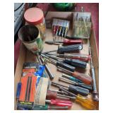 Mixed Lot of Screwdrivers, Socket Wrenches, and Jigsaw Blades