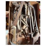 Box of Assorted Hand Saws and Other Tools