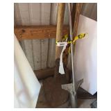 Lot of Assorted Garden Tools - Shovel, Scythe, and More