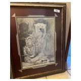 1975 12/100 Yancy D Lough Indian & Bear Drawing