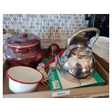 Tea Pot, Ceramic Bean Pot, Enamel Ware Bowl, Marble Cheese Slicer