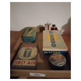 Decorative Tins, Old Bottles, Cigar Box