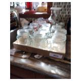 Glass mugs; cherry juice pitcher and glasses; Warner Brothers juice glasses