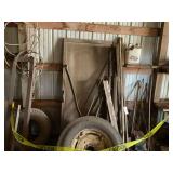 Lot of Mixed Metal and Lumber Pieces with Tractor Tire