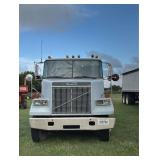 1987 White semi tractor, single axle, 11R225 tires (25% tread), sleeper cab, Fuller transmission, 835819 miles on odometer, VIN #1WUXBBMD2HN122030