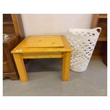 Pine Wood Table with Lift Top (26 x 26 x 19) and Laundry Basket