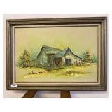Framed Oil Painting of Barns by Morgan