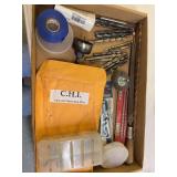 Box of Various Drill Bits, Taps, and Hand Tools