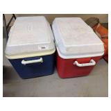 Lot of 2 Rubbermaid Ice Chest Coolers - Red and Blue