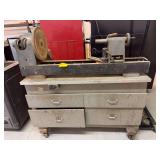 Wood Lathe with Accessories and Cabinet - 46x22x50, powers on