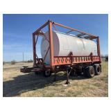20 ft metal frame trailer with stainless steel liquid tank, discharge pump