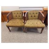 Pair of Upholstered and Wicker Barrel Chairs