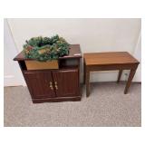 Two Wooden Cabinets and a Faux Pine Wreath