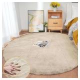 ORINOVA Washable Shag Round Rugs 6ft Camel Plush F