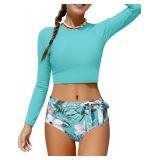 Fuermos Girls Rash Guard Swimsuits 2 Piece Solid C