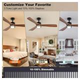 52  Outdoor Ceiling Fan with Light, 3 Walnut Solid
