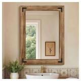 Wooden Bathroom Mirror for Wall, 32"x24" Solid Woo