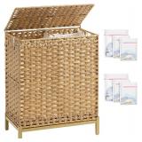 SETVSON Laundry Hamper with Lid, 112 L Handwoven R