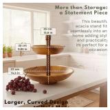 2-Tier Fruit Basket, Acacia Wood, Large Deep Bowls