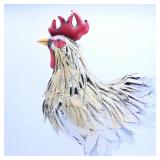 Metal Rooster Sculpture with Feather Detail