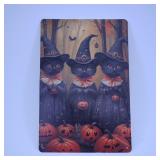 Halloween Cat Witch Metal Sign