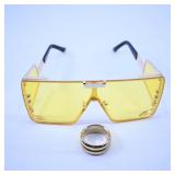 Yellow Lens Sunglasses & Gold Ring