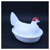 Milk Glass Hen on Nest Dish