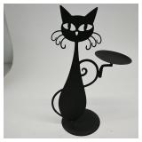 Set of Two Black Cat Metal Candle Holders