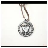 Religious Medal Pendant with Leather Cord